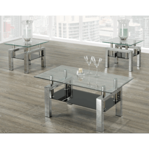 IF-2049 Glass and Chrome Coffee Table + 2 End Tables-Floor Model Clearance