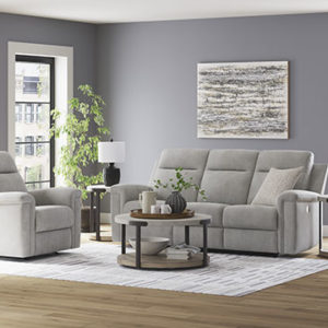Barnsana Power Reclining Sofa and Power Rocker Recliner Ash Grey